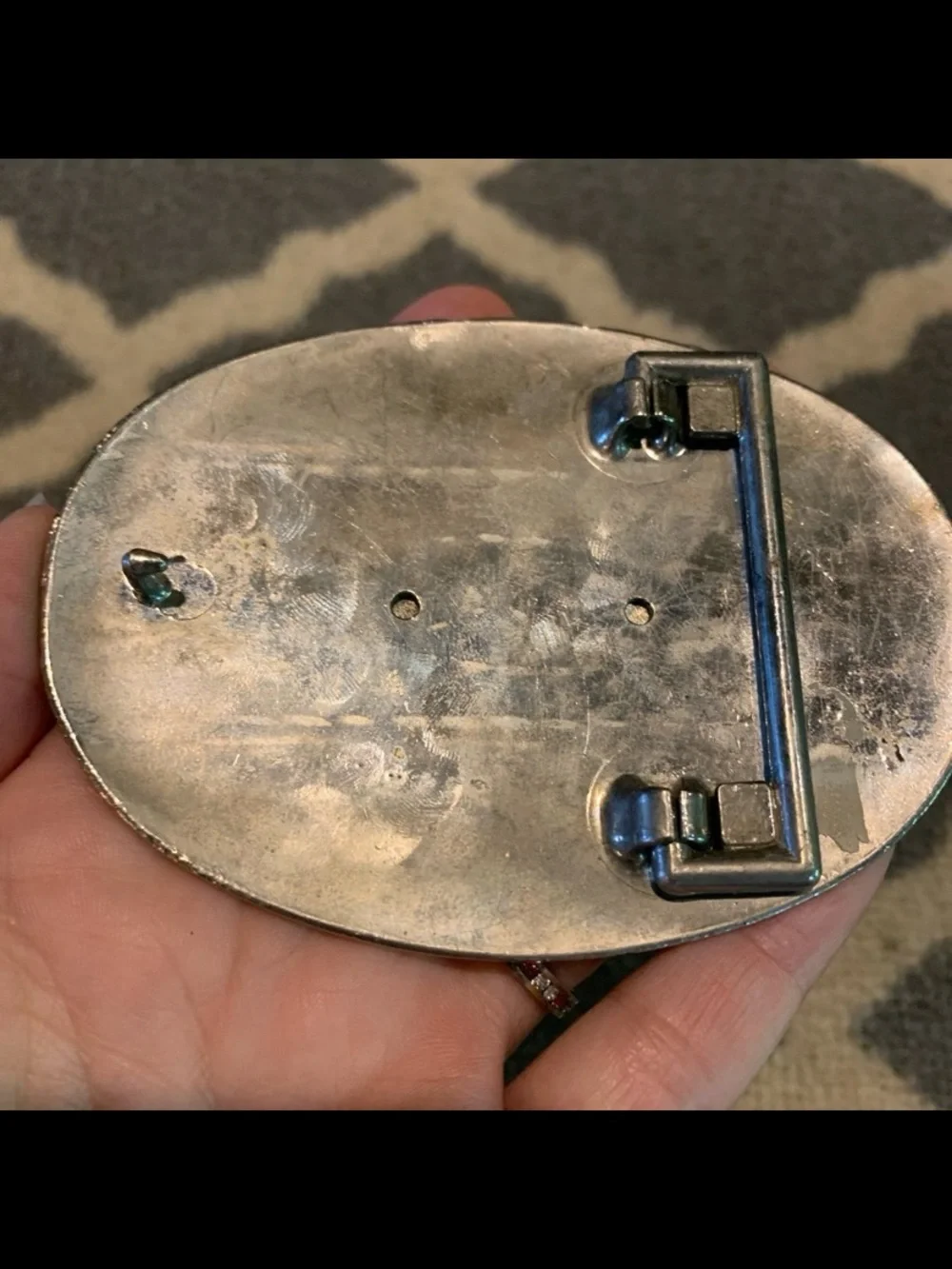 Vintage Western Style  Engraved Oval Belt Buckle - Silver Tone